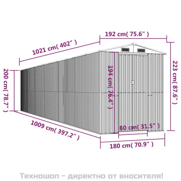 Градинска барака зелена 192x1021x223 см поцинкована стомана