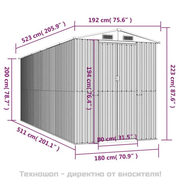 Градинска барака зелена 192x523x223 см поцинкована стомана
