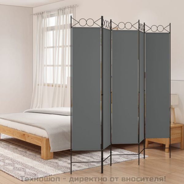 Параван за стая, 5 панела, антрацит, 200x200 cм, текстил