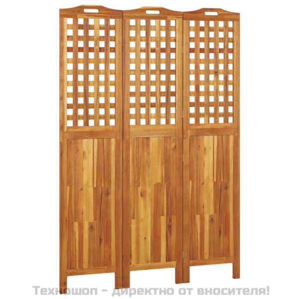 Параван за стая, 3 панела, 121,5x2x180 cм, акациево дърво масив