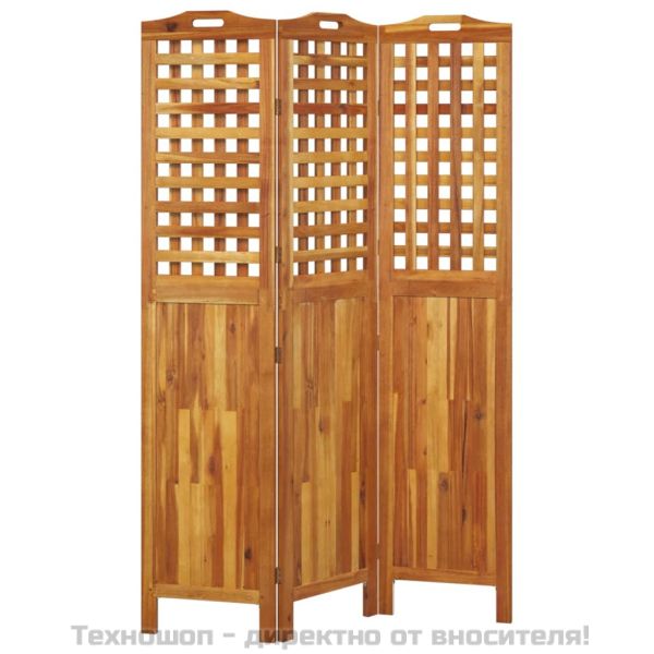 Параван за стая, 3 панела, 121,5x2x180 cм, акациево дърво масив
