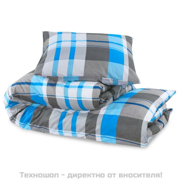 Комплект спално бельо, синьо и сиво, 200x200 см, памук
