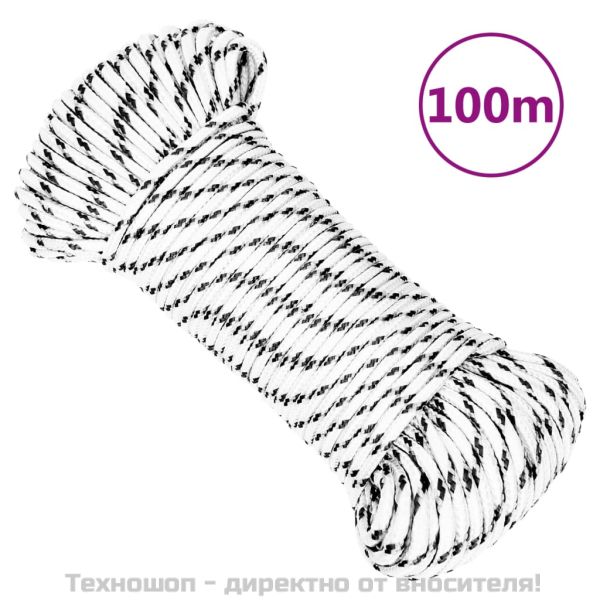 Плетено въже за лодка бяло 5 мм x 100 м полиестер
