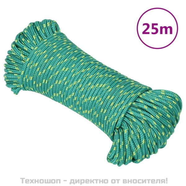 Въже за лодка зелено 3 мм 25 м полипропилен