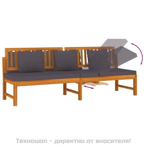 Дневно легло със сиви възглавници 200x60x75 см масивна акация