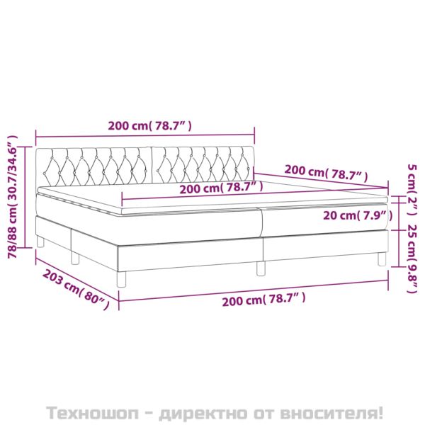 Боксспринг легло с матрак, тъмносиво, 200x200 см, плат