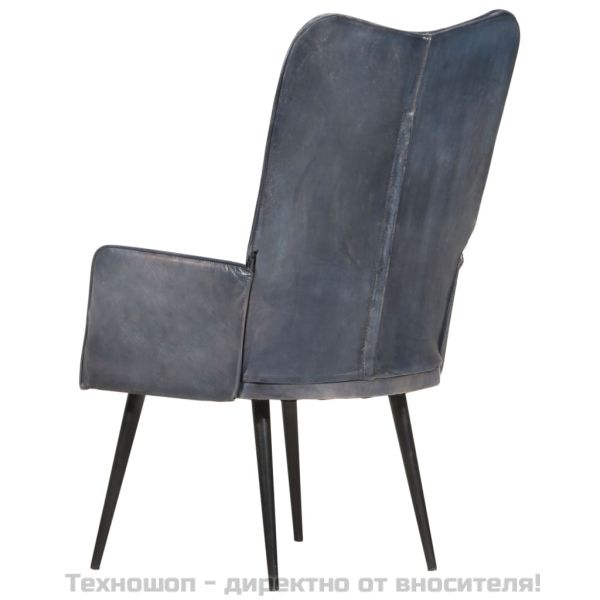 Wingback стол, сив, естествена кожа