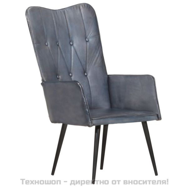 Wingback стол, сив, естествена кожа