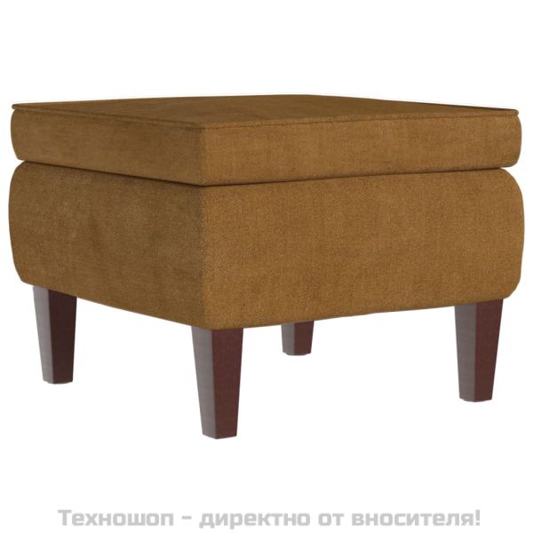 Табуретка с дървени крака, кафява, кадифе