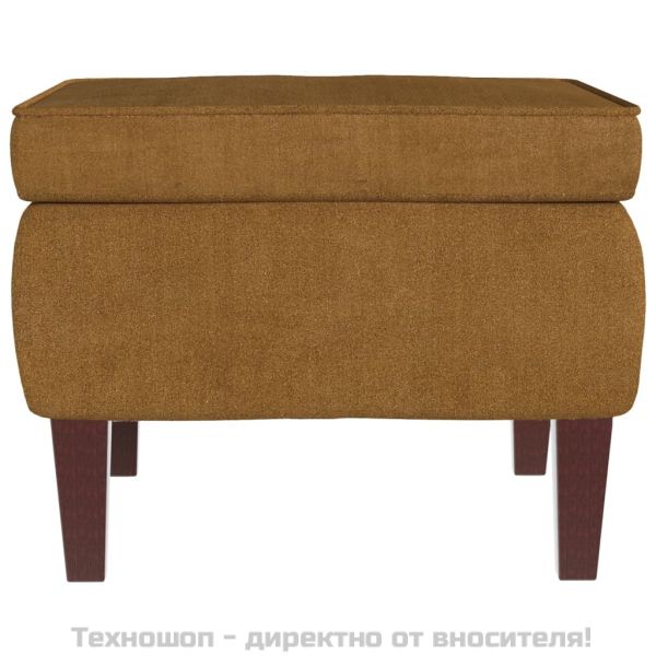 Табуретка с дървени крака, кафява, кадифе