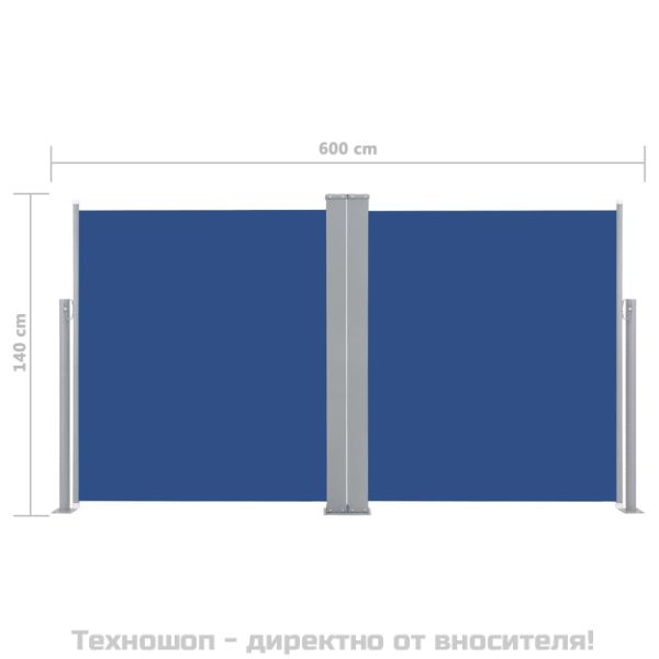 Прибираща се странична тента, синя, 140x600 см