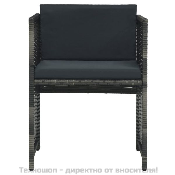 Бистро комплект, 3 части, с възглавници, полиратан, сив