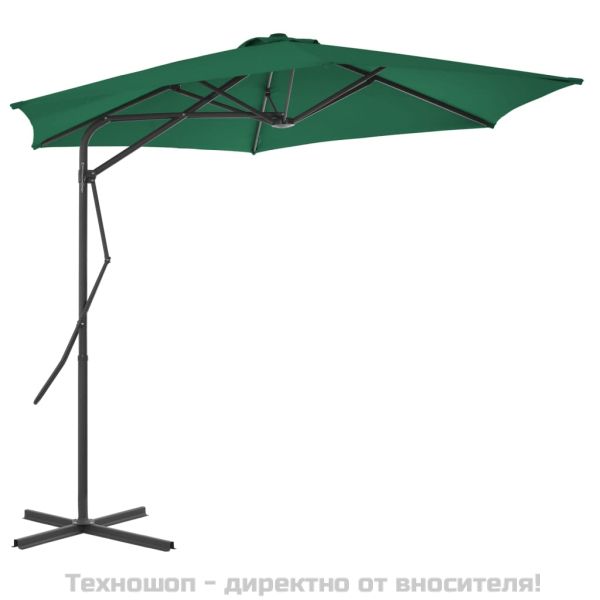 Градински чадър със стоманен прът, 300 см, зелен