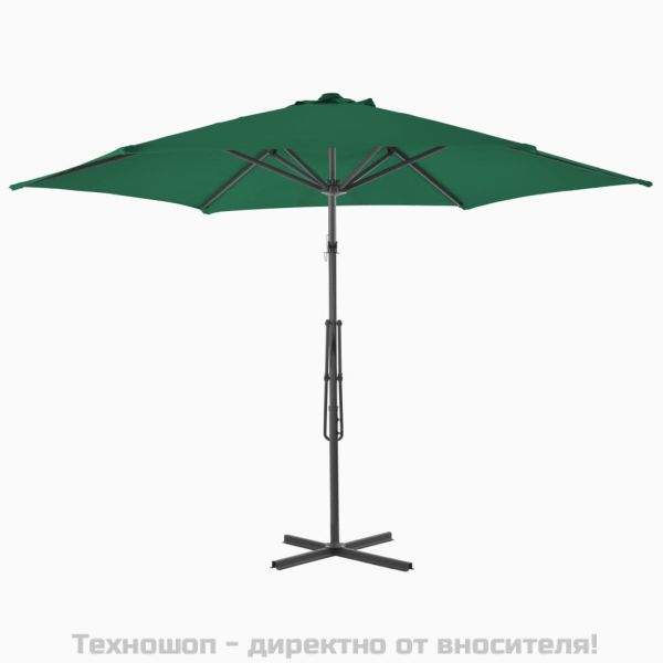 Градински чадър със стоманен прът, 300 см, зелен