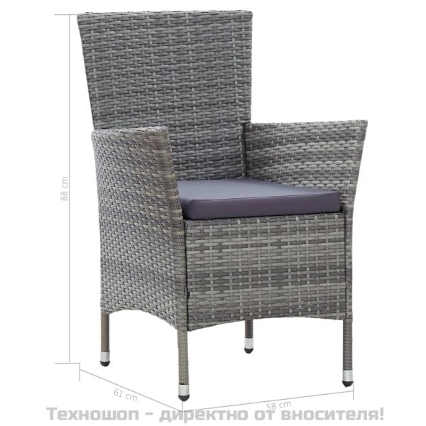 Градински комплект с възглавници, 9 части, полиратан, сив