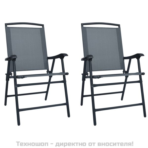 Сгъваеми градински столове, 2 бр, textilene, сиви