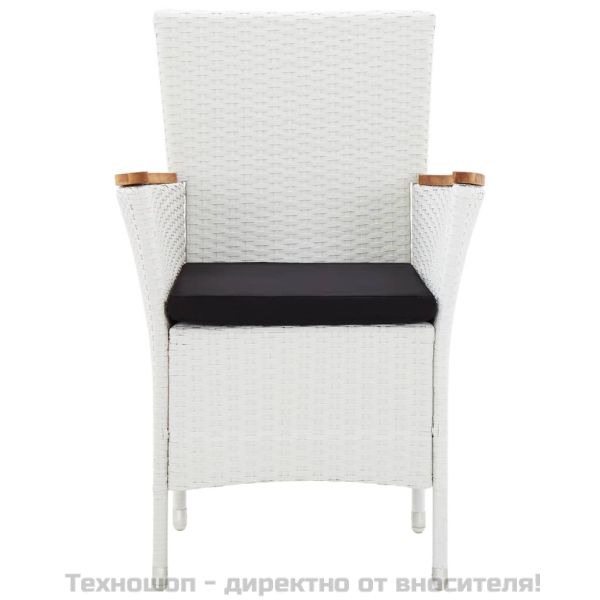 Градински трапезен комплект, 5 части, полиратан, бял