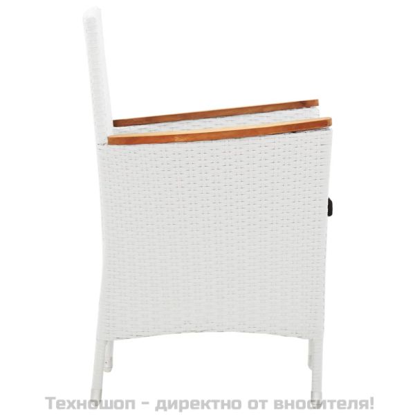 Градински трапезен комплект, 5 части, полиратан, бял