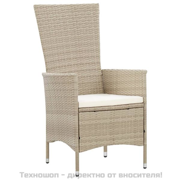 Градински комплект с възглавници, 9 части, бежов полиратан