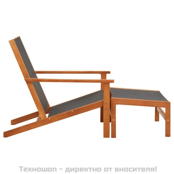 Градински стол с подложка за крака, евкалипт масив и textilene
