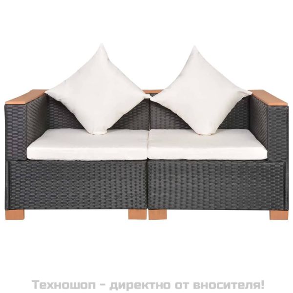 Градински диван, черен полиратан