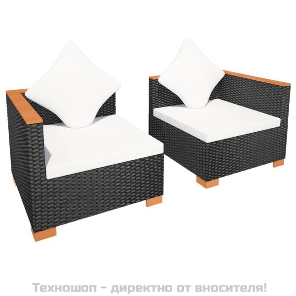 Градински диван, черен полиратан