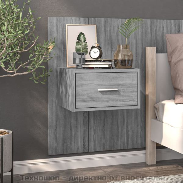 Нощно шкафче за стенен монтаж, сив сонома