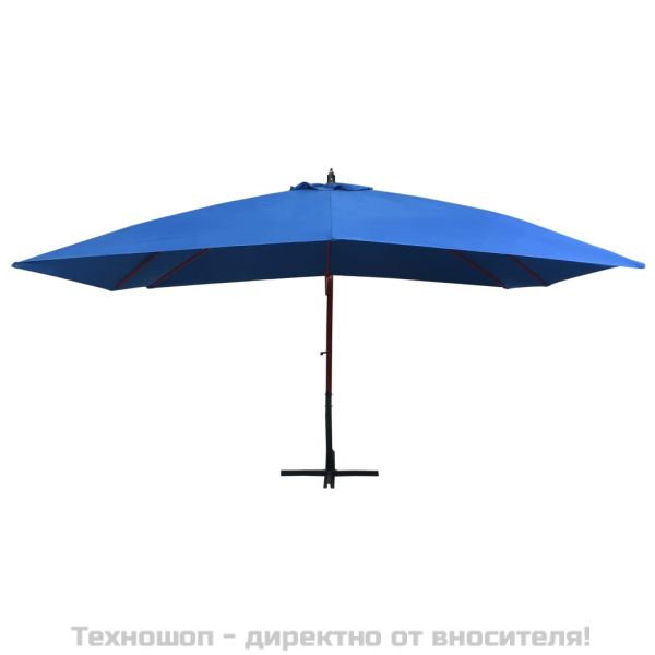Окачен чадър с дървен прът, 400x300 см, син