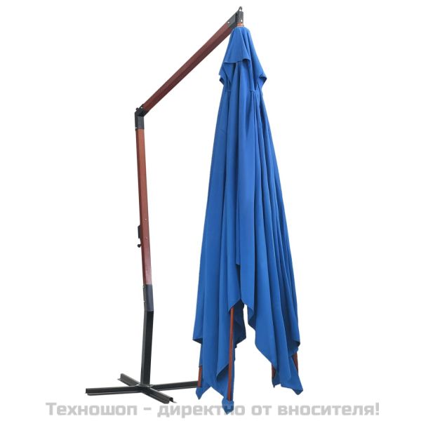 Окачен чадър с дървен прът, 400x300 см, син