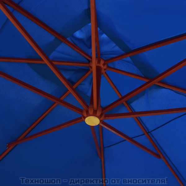 Окачен чадър с дървен прът, 400x300 см, син