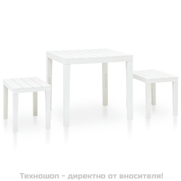 Градинска маса с 2 пейки, пластмаса, бяла