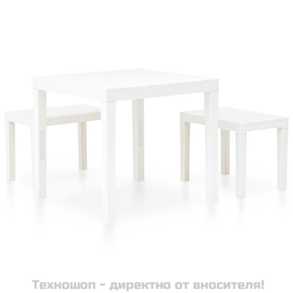 Градинска маса с 2 пейки, пластмаса, бяла