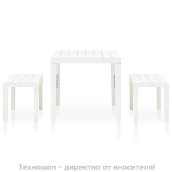 Градинска маса с 2 пейки, пластмаса, бяла