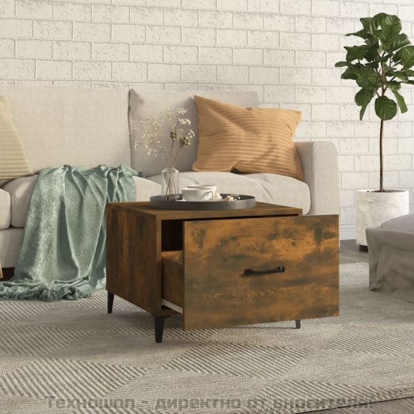 Кафе маси с метални крака 2 бр опушен дъб 50x50x40 см