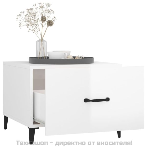 Маса за кафе с метални крака 2 бр Бял гланц 50x50x40 см