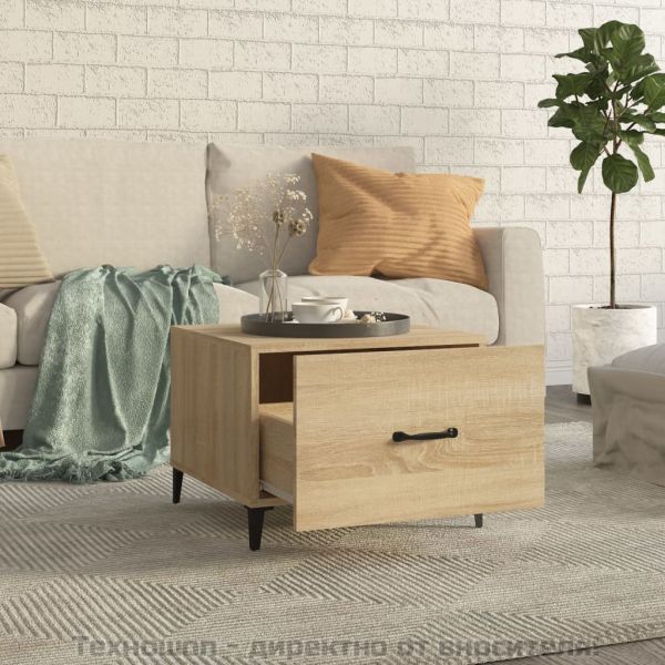 Маса за кафе с метални крака 2 бр Дъб сонома 50x50x40 см
