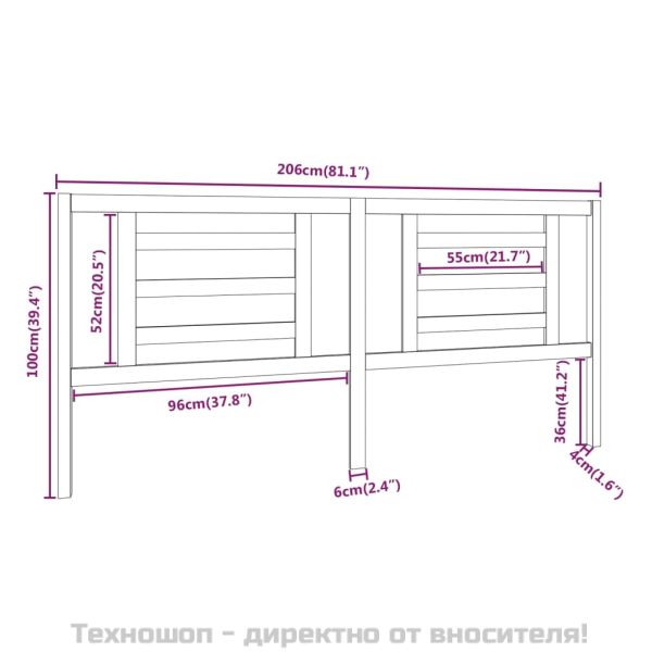 Горна табла за легло, 206x4x100 см, бор масив