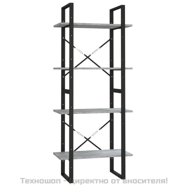 Библиотека на 4 нива, сив сонома, 60x30x140 см, инженерно дърво