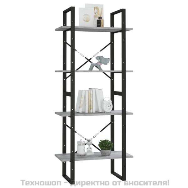 Библиотека на 4 нива, сив сонома, 60x30x140 см, инженерно дърво
