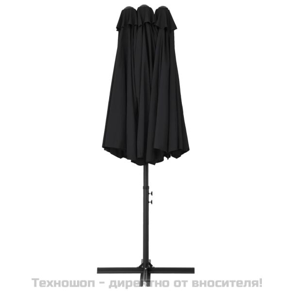 Градински чадър с алуминиев прът, 460x270 см, черен