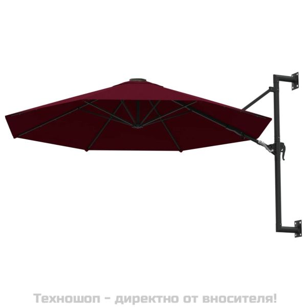 Чадър за монтаж на стена с метален прът, 300 см, бордо