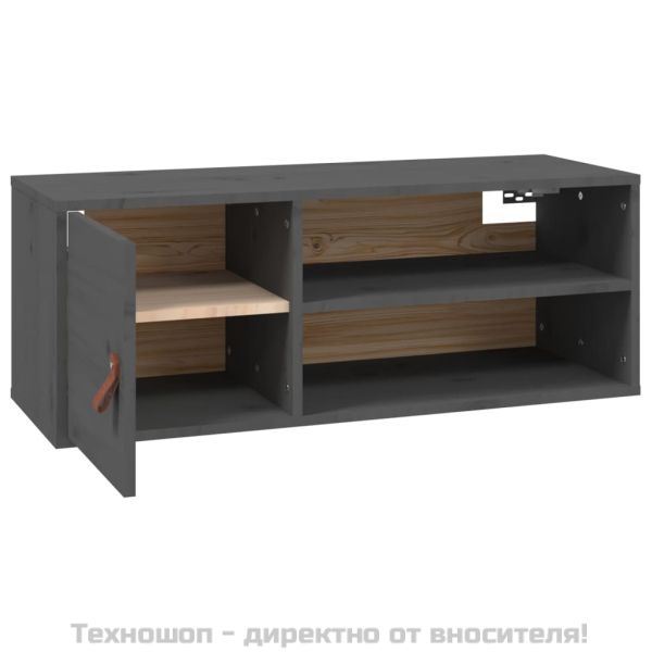 Стенен шкаф, сив, 80x30x30 см, борово дърво масив
