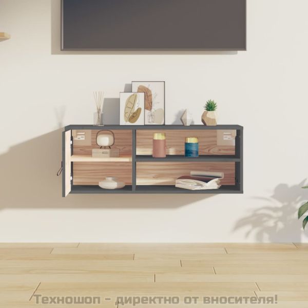 Стенен шкаф, сив, 80x30x30 см, борово дърво масив