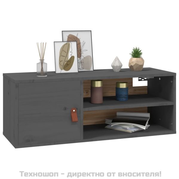 Стенен шкаф, сив, 80x30x30 см, борово дърво масив
