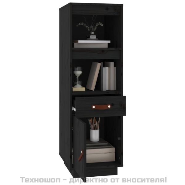 Висок шкаф, черен, 34x40x108,5 см, борово дърво масив