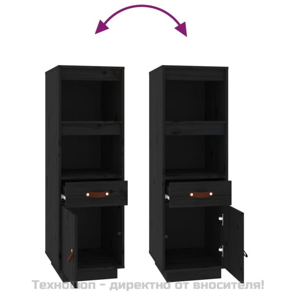 Висок шкаф, черен, 34x40x108,5 см, борово дърво масив