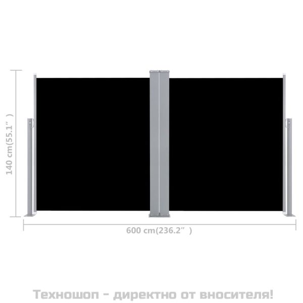 Прибираща се странична тента, черна, 140x600 см