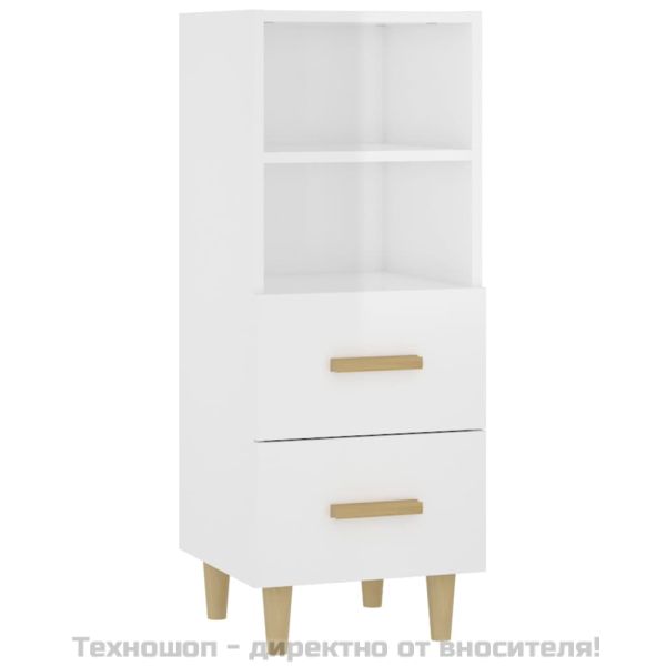 812363 Сайдборд, бял гланц, 34,5x34x90 см, инженерно дърво