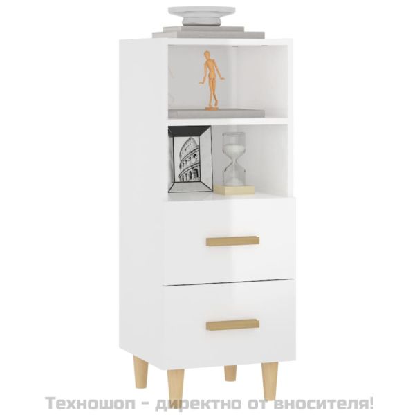 812363 Сайдборд, бял гланц, 34,5x34x90 см, инженерно дърво
