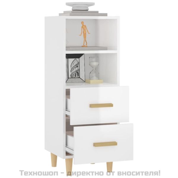 812363 Сайдборд, бял гланц, 34,5x34x90 см, инженерно дърво
